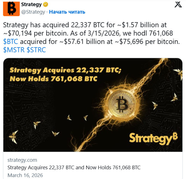 Компания Strategy возобновила масштабные покупки биткоина