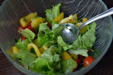 Салат с жареным адыгейским сыром и помидорами