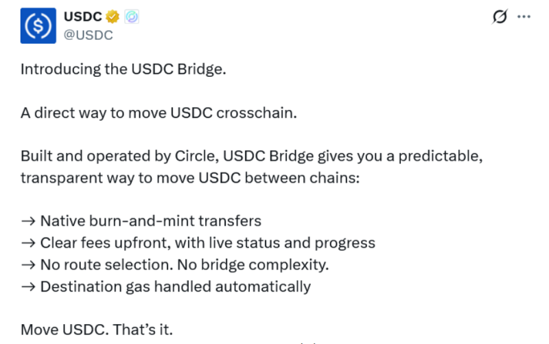 Circle представил USDC Bridge для внутренних межсетевых переводов стейблкоинов