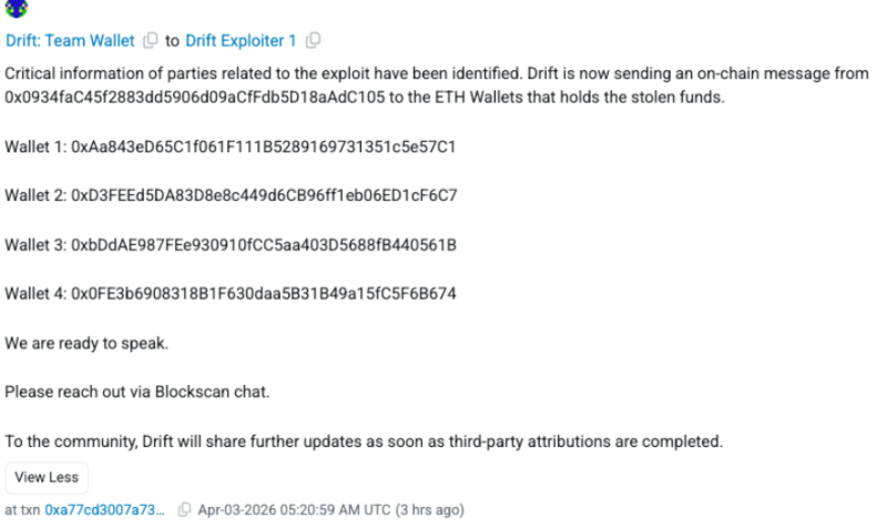 DEX-биржа Drift Protocol пытается связаться с похитившим 0 млн