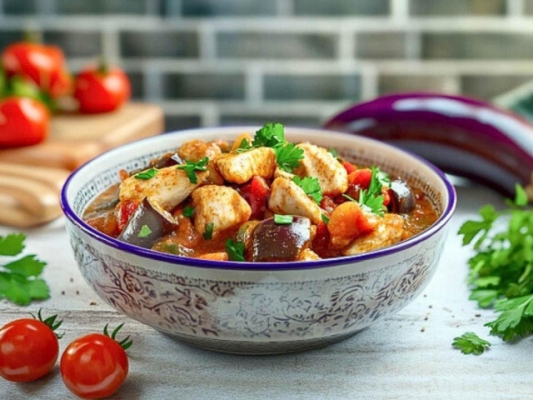 Рагу с курицей и баклажанами