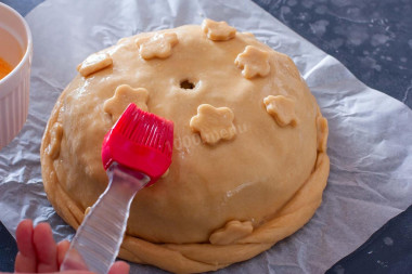 Курник классический с курицей и картошкой и блинами