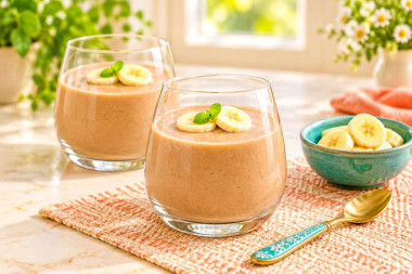 Желе из ряженки с какао и бананом