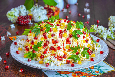 Салат с гранатом и курицей и орехами